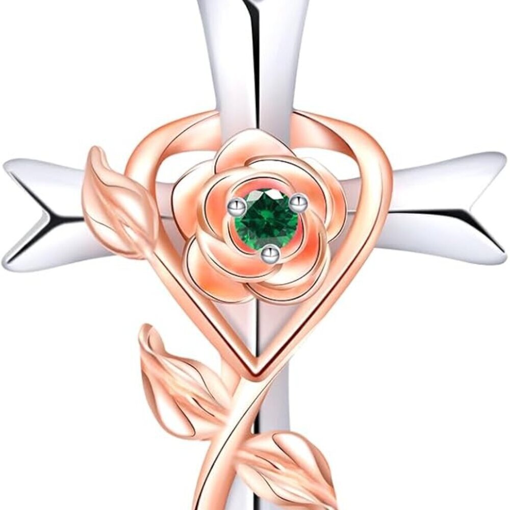 925 Sterling Silver Cross Necklace with Birthstone for Women Gift Jewelry